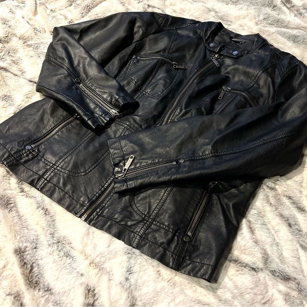 Women’s Jou Jou Black Faux Leather Motorcycle-Style Jacket 1X